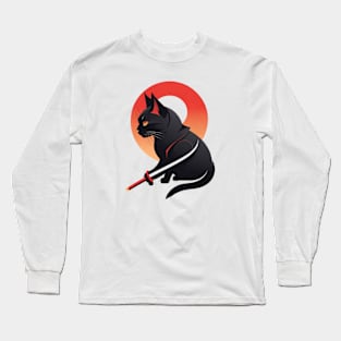 Cute Black Samurai cat japan Long Sleeve T-Shirt